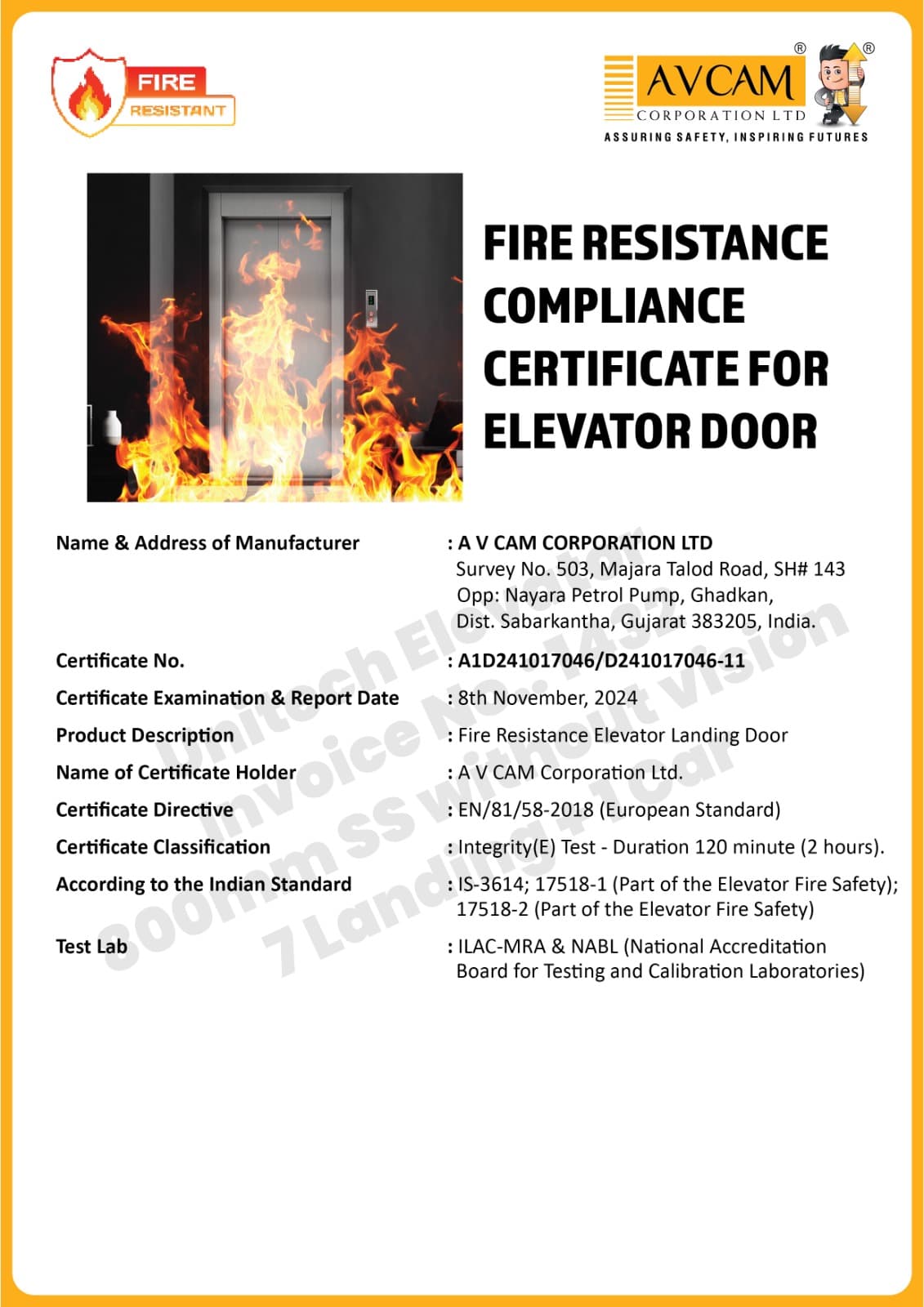 Fire Resistance Compliance — EN 81-58:2018 scan