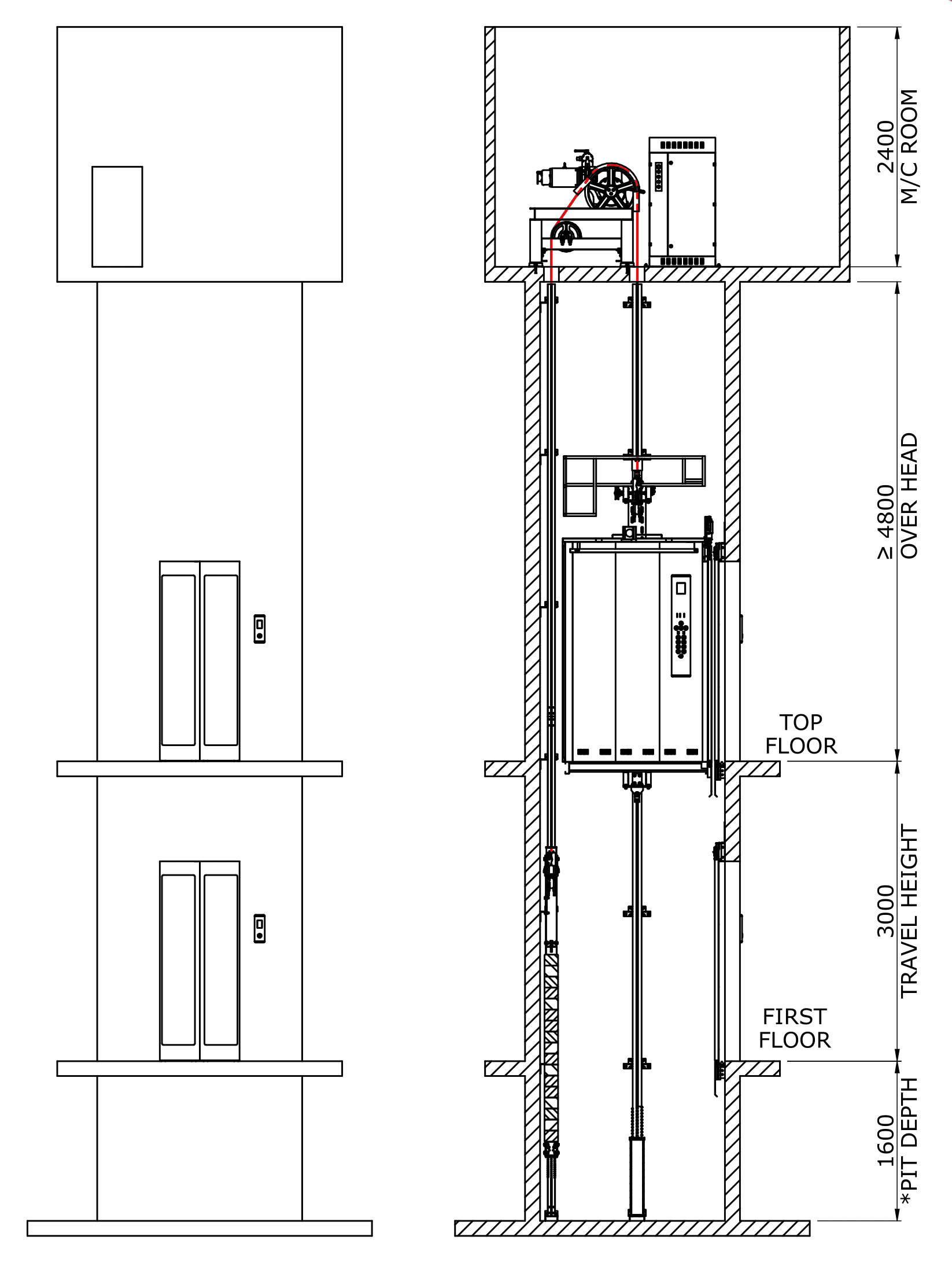 machine room less elevator drawings